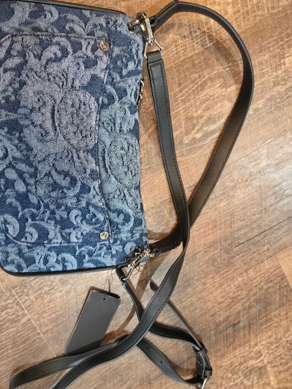Karl Lagerfeld Blue Jacquard Chain-Detail Shoulder Bag - Picture 4 of 9